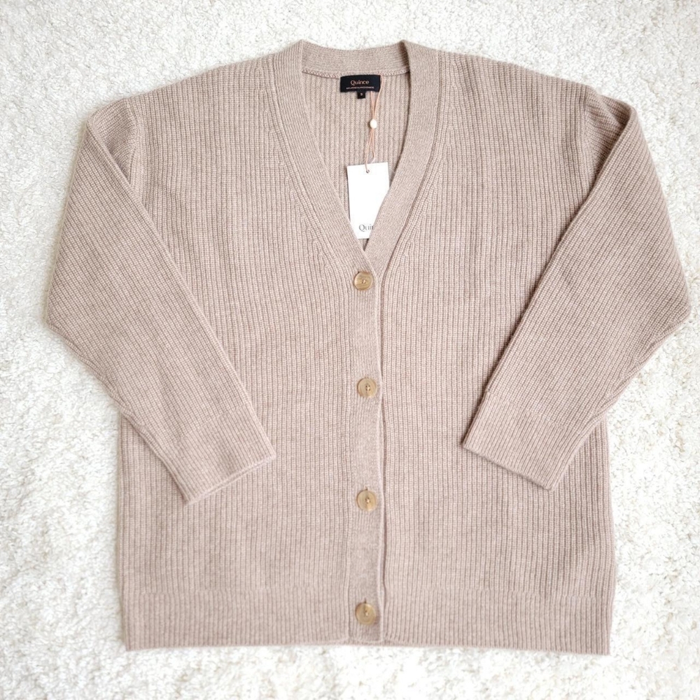 NWT Quince Oversized Cocoon Boyfriend 100% Cashmere Cardigan, Oatmeal S
